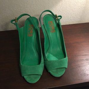 Michael Kors green & gold funky mod wedge heels